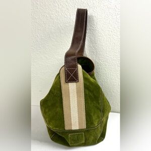 Vintage Ruehl No. 925 Green Suede and Brown Leather Tote